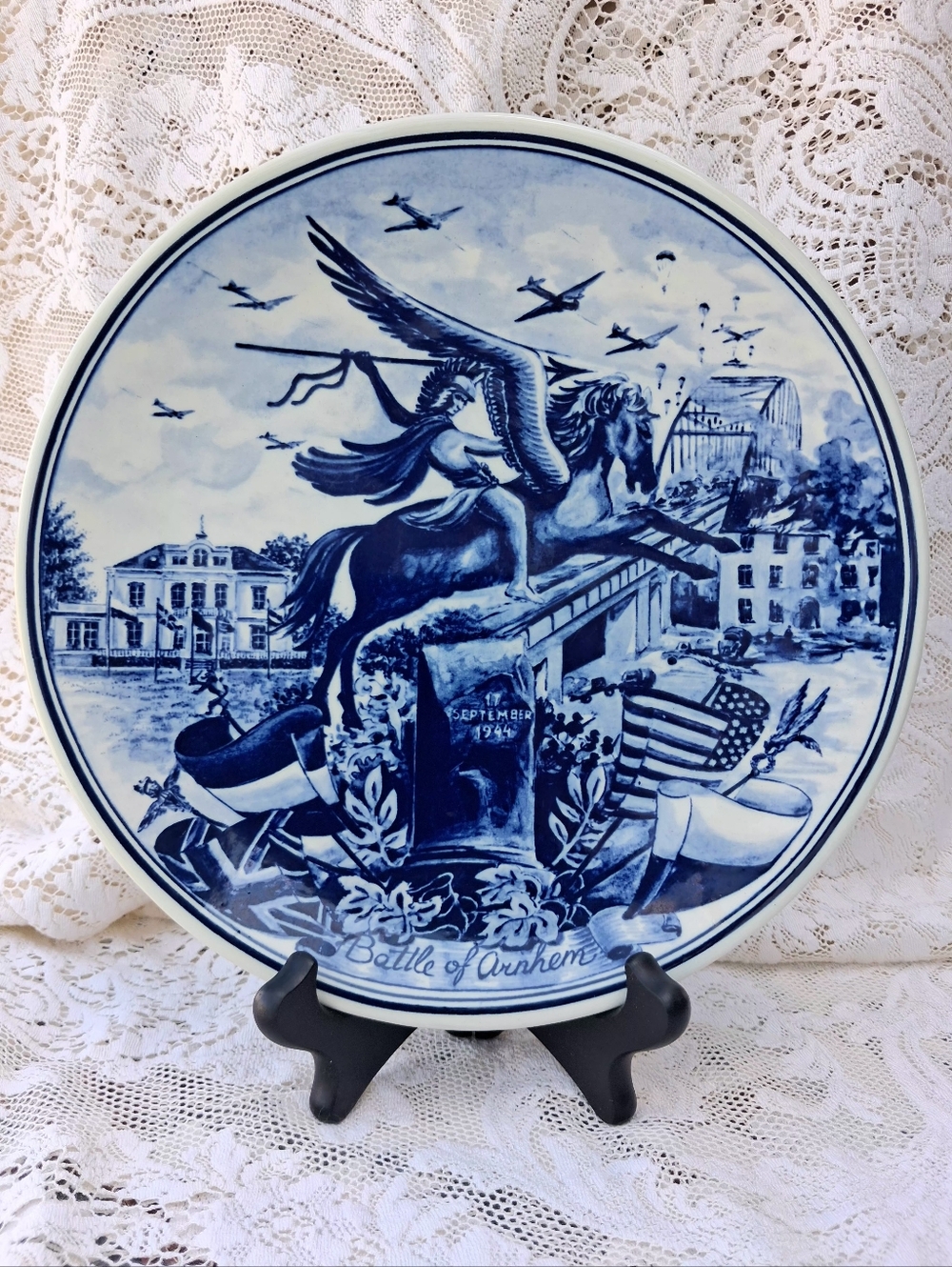 Vtg. Regina Handpainted Delft Blue Decorative Plate The Battle Of Arnhem WW II